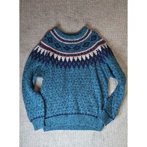 Vtg Woolrich Fair Isle Fisherman Nordic Ski Sweater Sz Mens L Wool Blend Blue